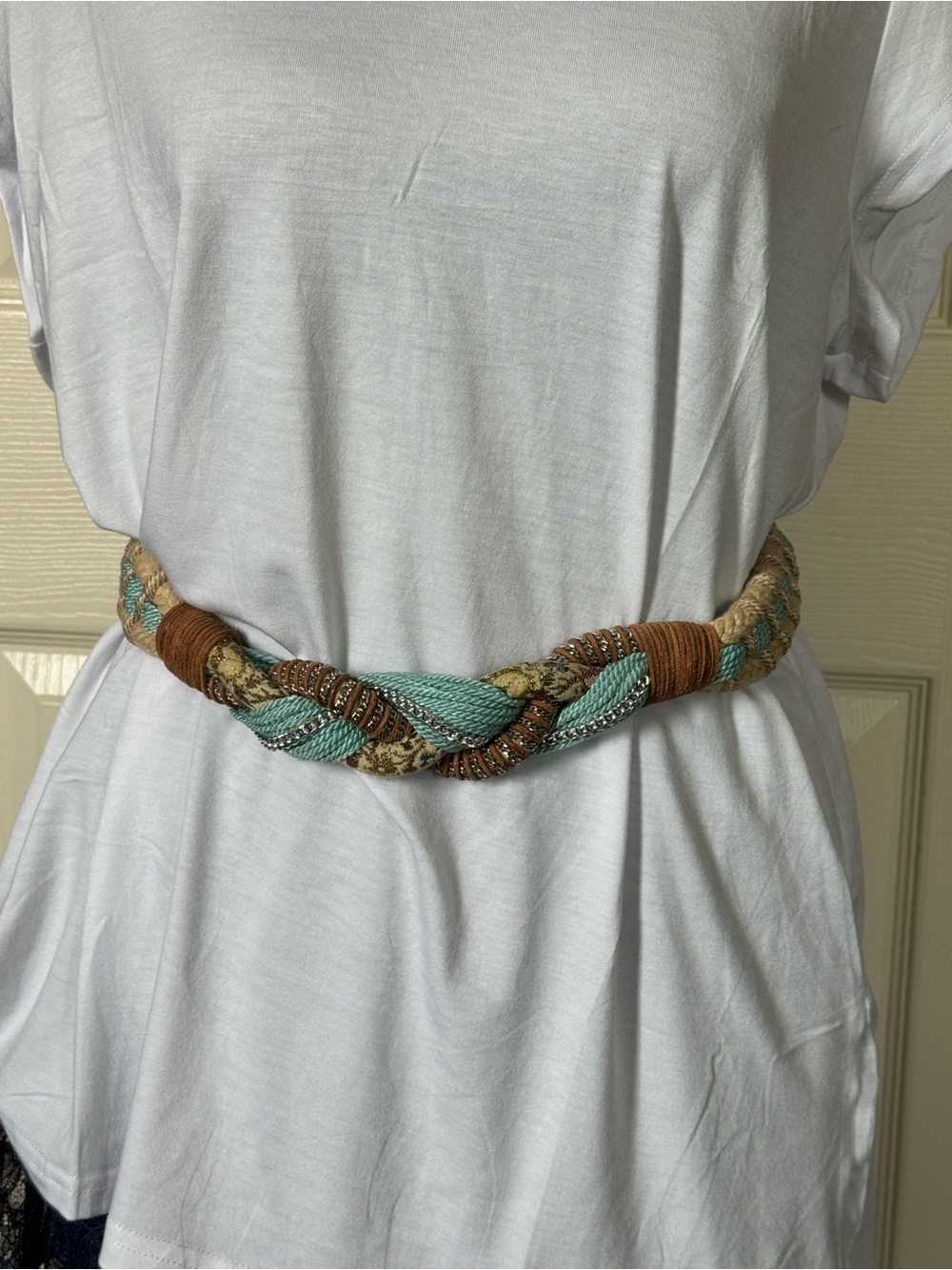 Braided Rope Belt in Turquoise and Brown - Picture 4 of 6
